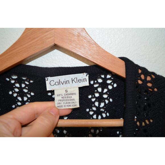 Vintage Calvin Klein Black Cashmere Open Knit Cardigan - Picture 2 of 3